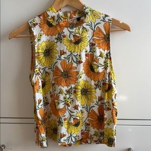 Topshop Floral Mockneck Blouse